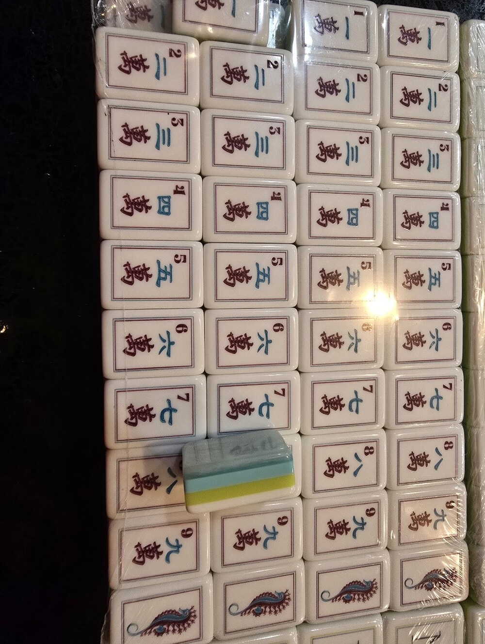Aqua Blue Glitter Pearl Mahjong Beach Tiles - Picture 3 of 8